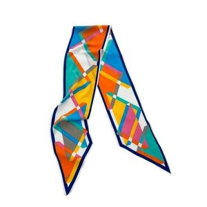 Vintage Vera Neumann 1980s Blue Gold Geometric Oblong Scarf